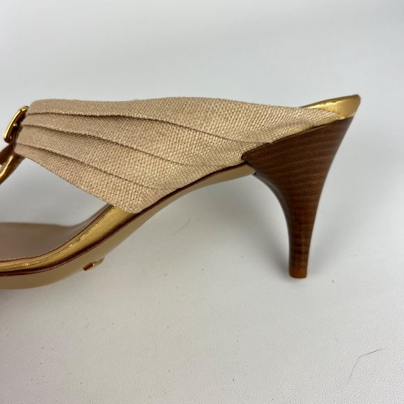 Cole Haan Gwen Air Womens Thong Heeled Sandals Natural Linen Buckle size 9.5 - Picture 9 of 16